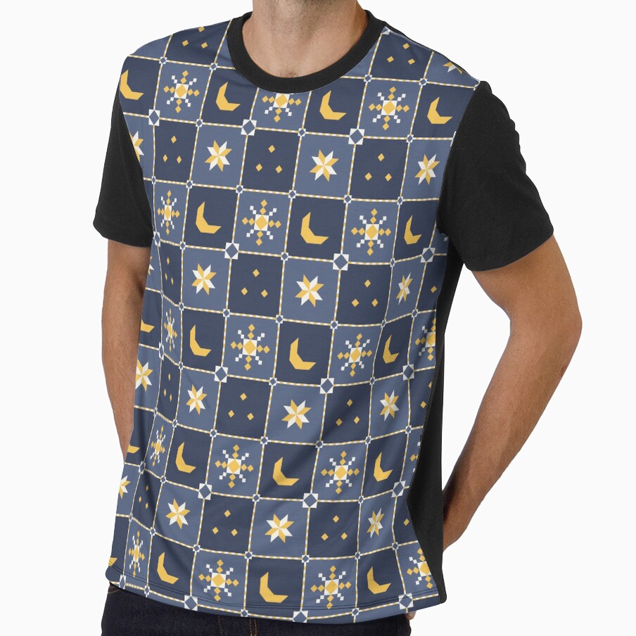 Celestial Quilt Block - Moon and Star Patchwork Blue Night by Elodie-Motifs