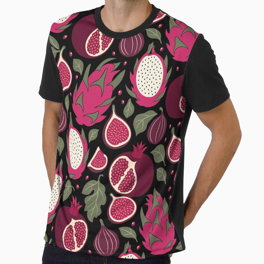 Retro Bold Pomegranate and Dragon Fruit Seamless Pattern by DiNata