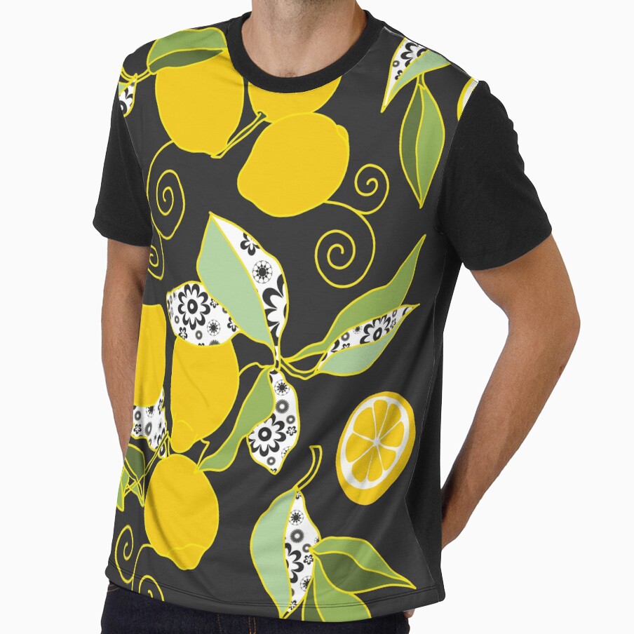 Luscious Yellow Lemons with Black Background by MausieDesigns