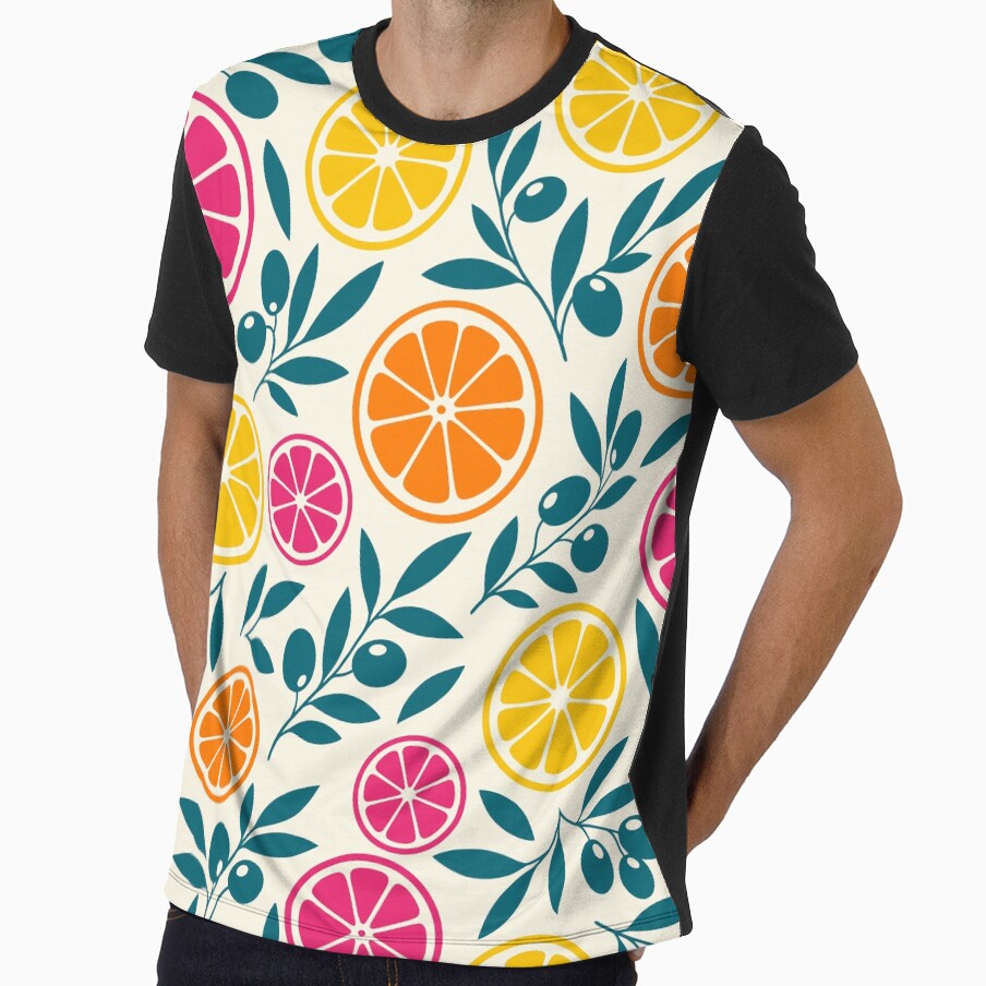 Vibrant Retro Citrus Fruits and Olive Branches Seamless Pattern by DiNata