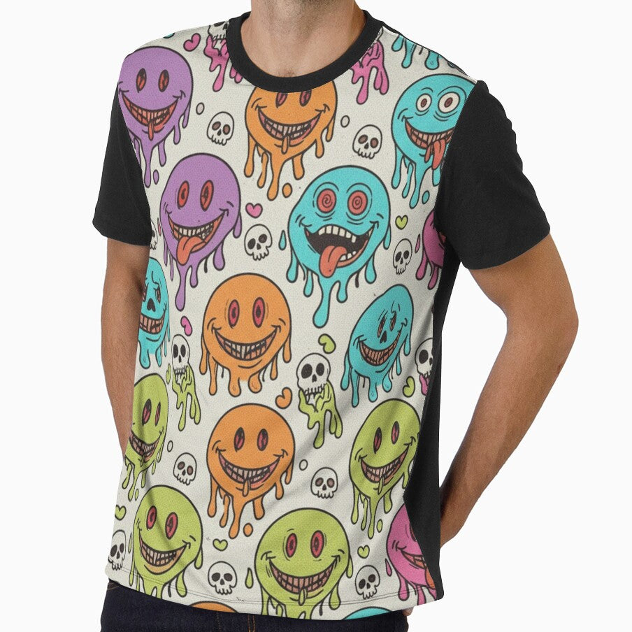 Psychedelic Grin & Grim: Melting Smiles and Skulls Pattern by unthinkabletees