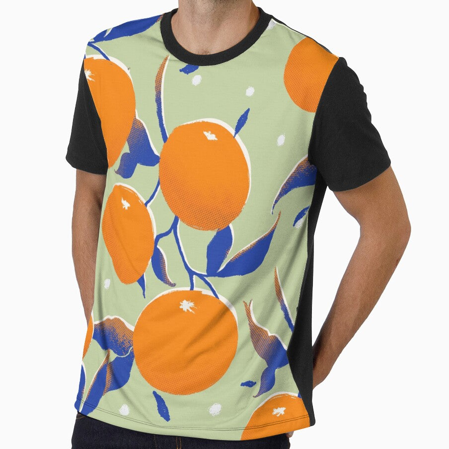 Orange pattern, pop art on green by SztuKarola