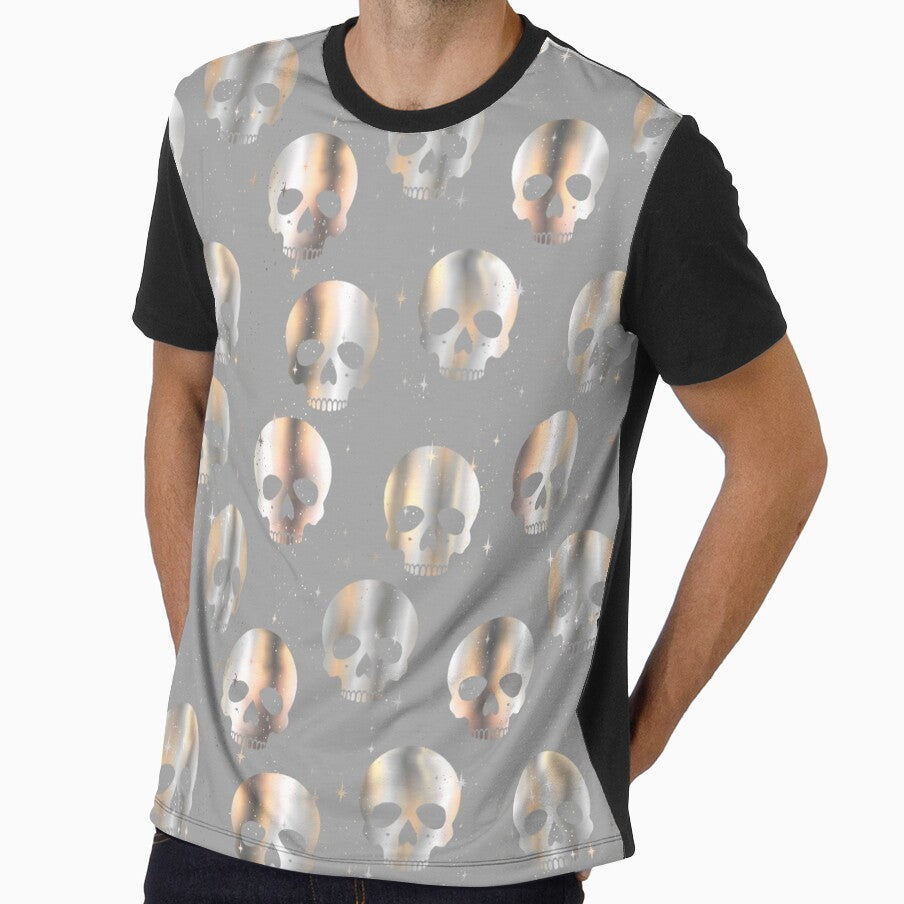 Metallic Skull Pattern on Silver Gray by Little Wimbly