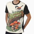 Forest Charm – Bird and Mushrooms on a Log by Buble7