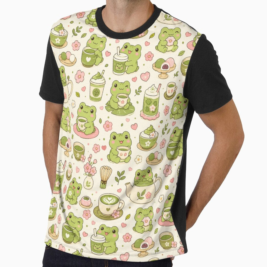 Kawaii Frog Matcha Tea Party Pattern by Soft Berry Studio