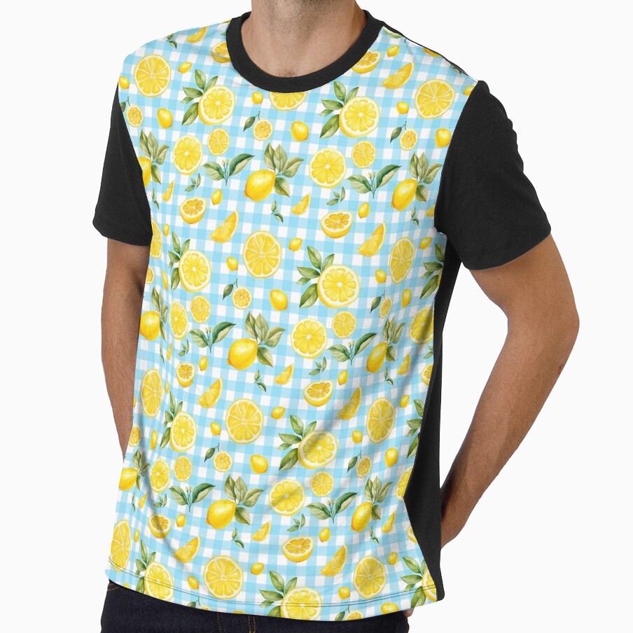 Lemon Gingham- Blue Picnic Pattern by PastelPuppy