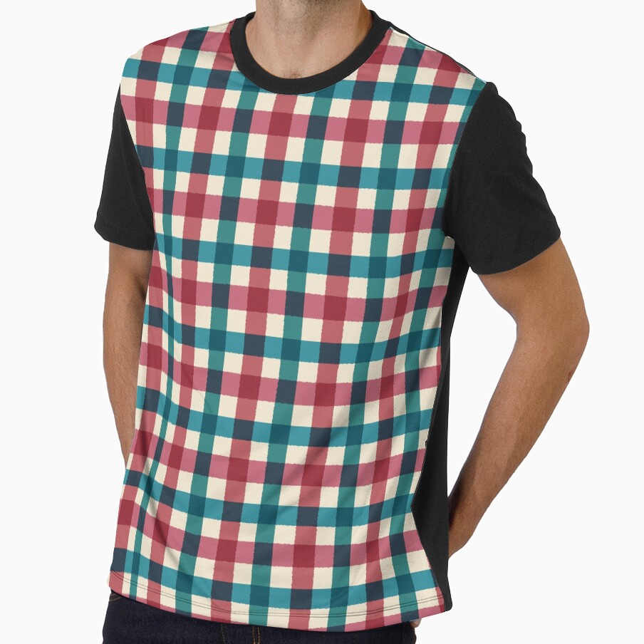 Teal Navy Pink Cottage Gingham Check Pattern by DColourMuse