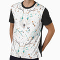 Whimsigoth Iridescent Deer Skull Floral Pattern on White by Little Wimbly