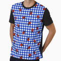 Blue And White Gingham Pattern With Cute Ladybugs by Lovemountain