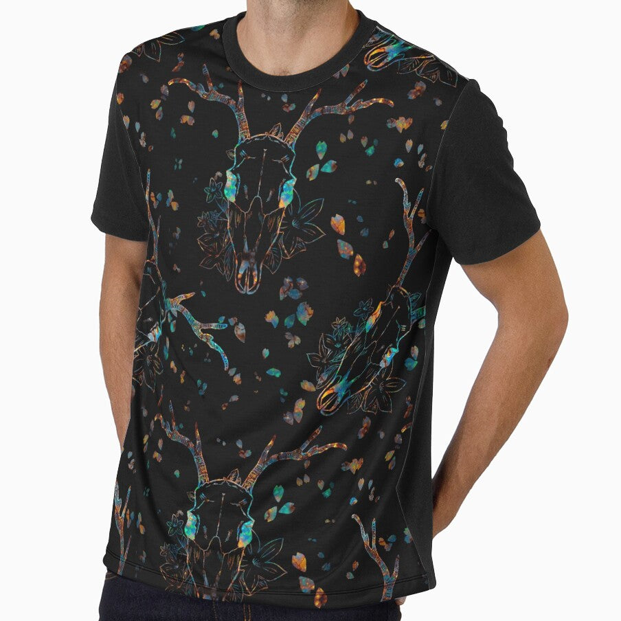 Whimsigoth Iridescent Deer Skull Floral Pattern by Little Wimbly