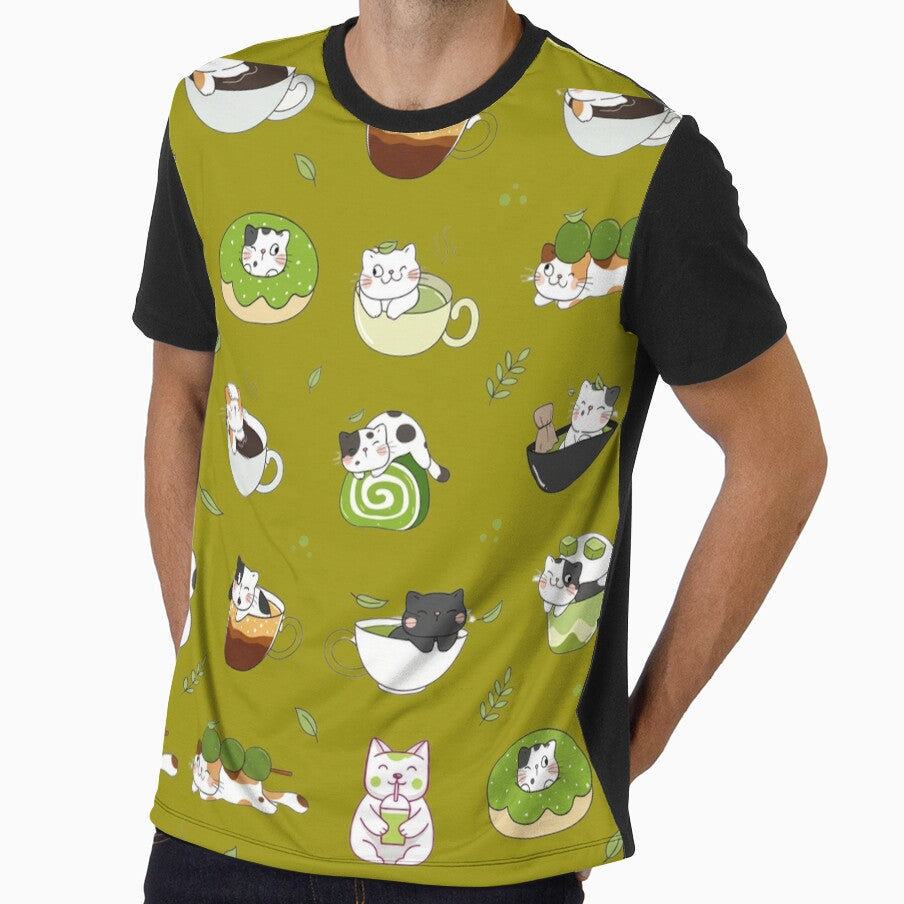 Kawaii Matcha Cat Seamless Pattern by LinaDesign Store