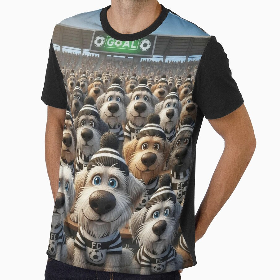 Cute Cartoon Dogs as Soccer Fans in Black and White Stadium Crowd by Pixel Pout