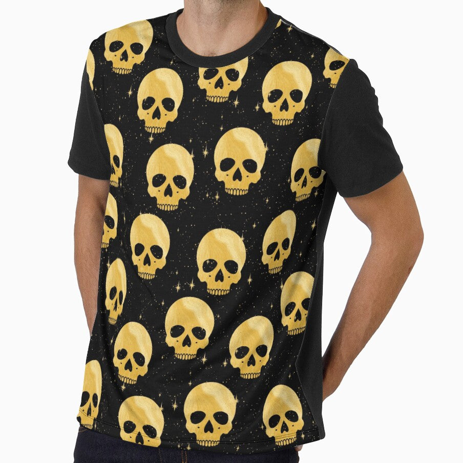 Whimsigoth Golden Skulls on Black by Little Wimbly
