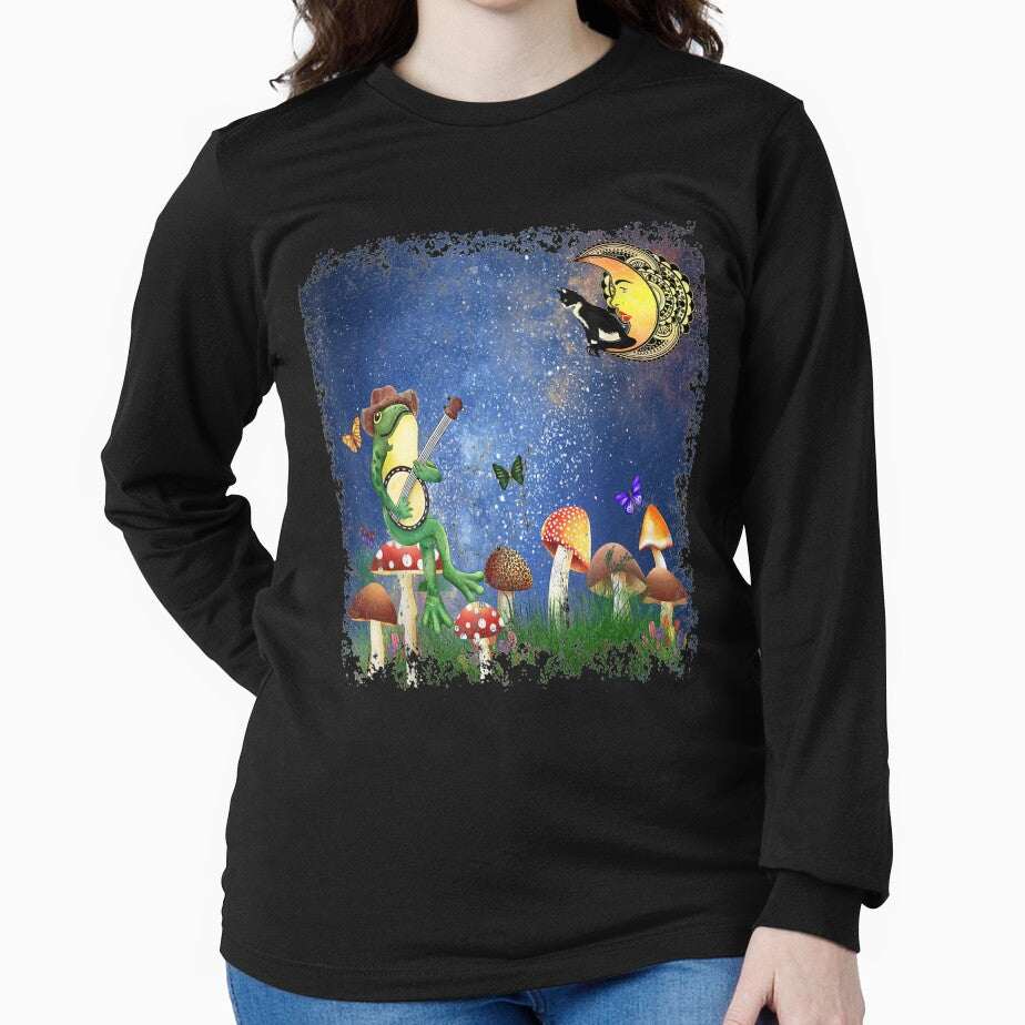 Crescent Moon Cat Mushroom Forest Banjo Frog by robinxam