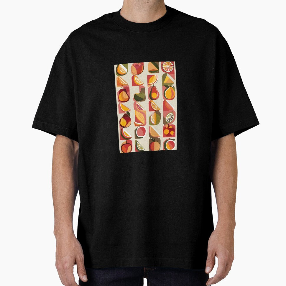 Retro Geometric Fruit Pattern in Warm Sunset Tones by Monascreativeempire