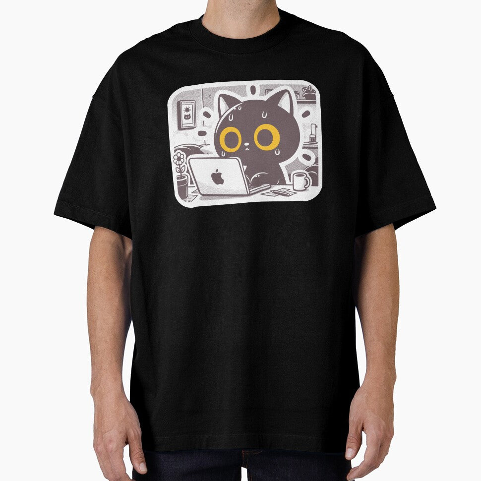 Stressed Black Cat at Work - UX Designer | Product Designer | UI Designer Stickers by PoshPixel