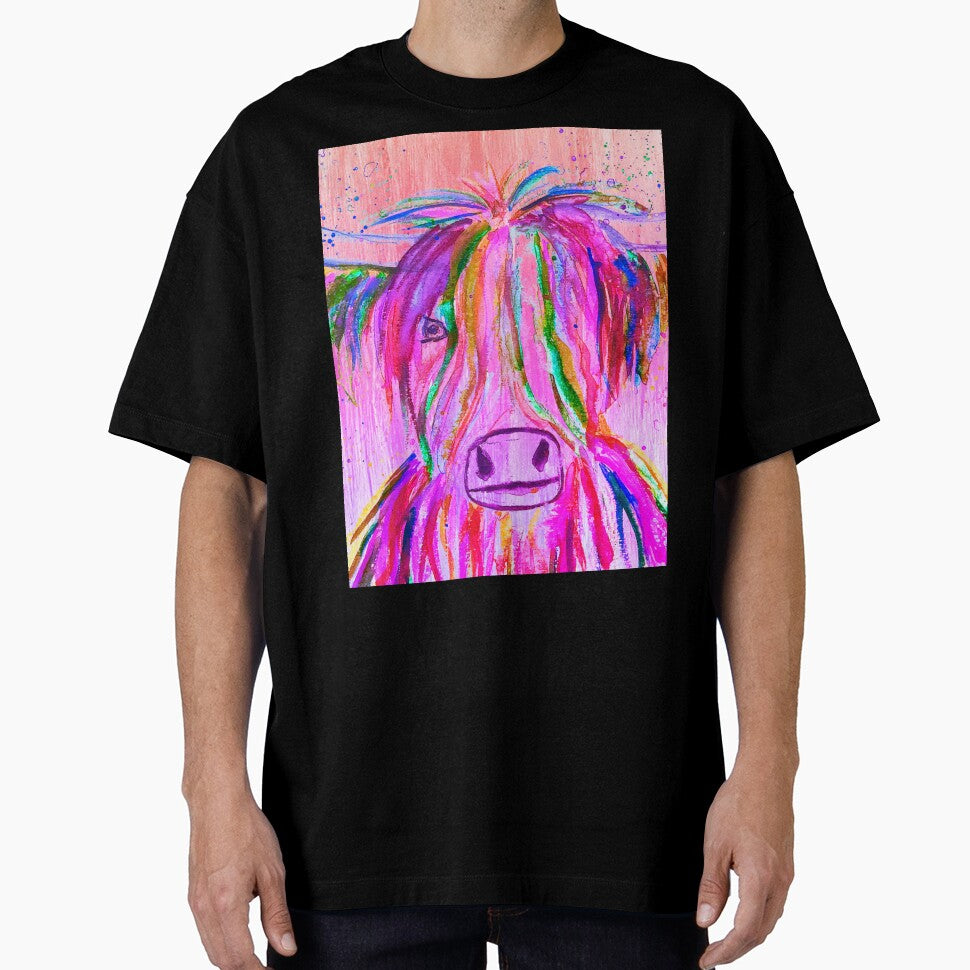 Highland Cow Farm Animal Watercolor Pastel pink by Monika Howarth