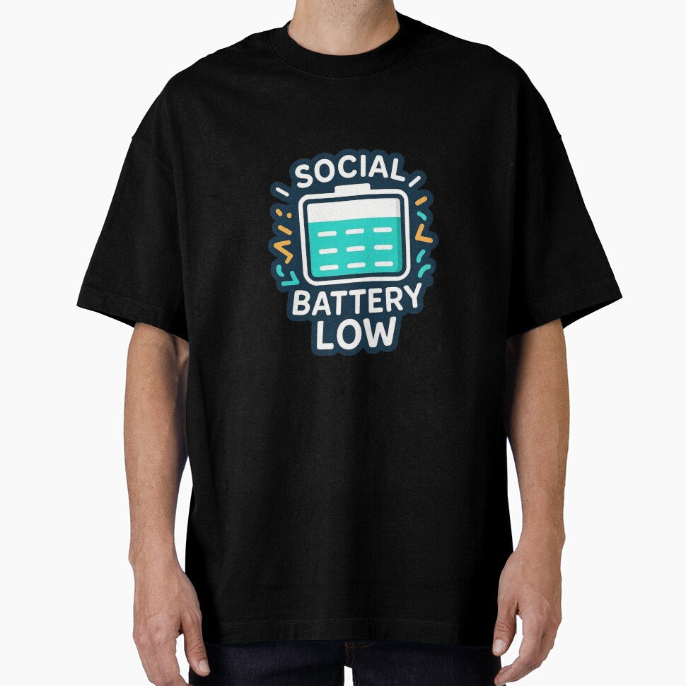 Social Battery Low Funny Introvert T-Shirt by echoink-studio