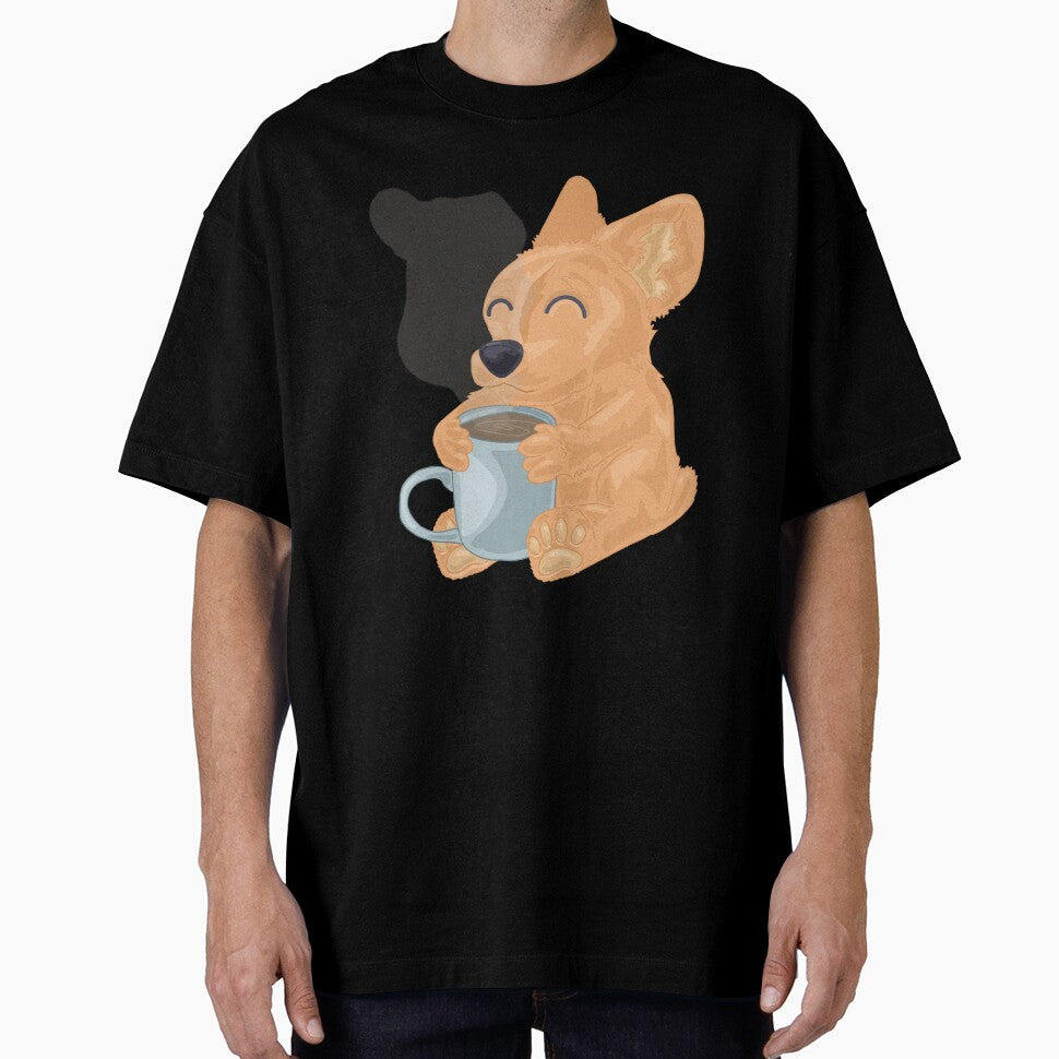 Corgi with coffee cup, corgi drinking coffee by Kaleikaydesign
