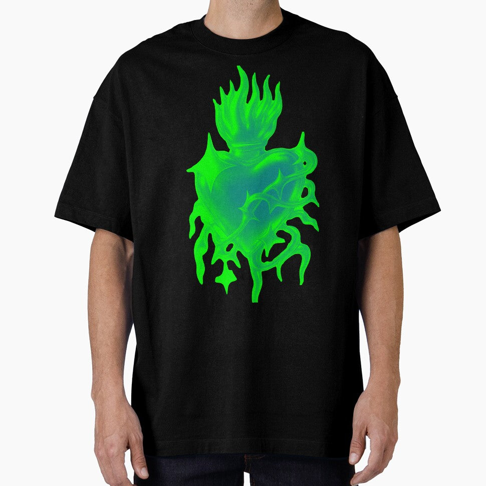 Acid Green Neon Sacred Heart Cyber Rave Art by Ideniquo