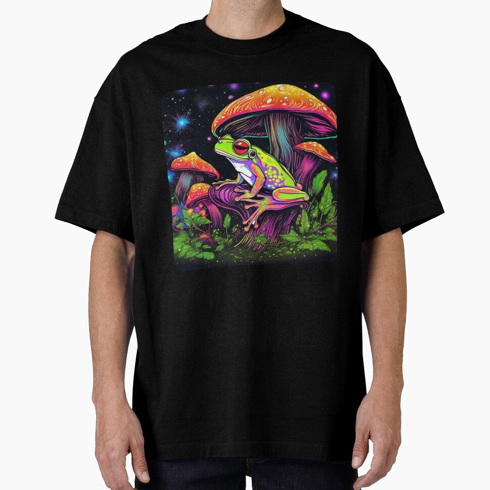 Neon tree frog on Mushrooms by Willshire