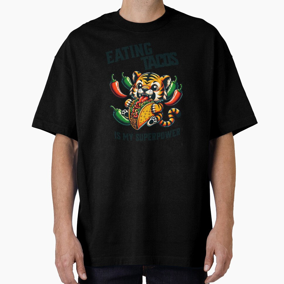 Eating Tacos Is My Superpower – Funny Tiger Taco Lover Shirt by PNW Tees & More