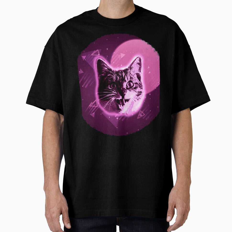 Cat Face Shirt Trippy Rave 80s Neon Disco Vintage Kitty Tee by cgocgy