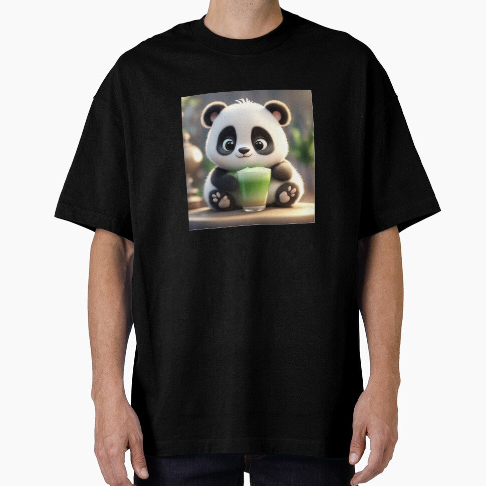 Sleepy Panda with Matcha Latte – Cute Aesthetic Matcha Lover T-Shirt by Designnari