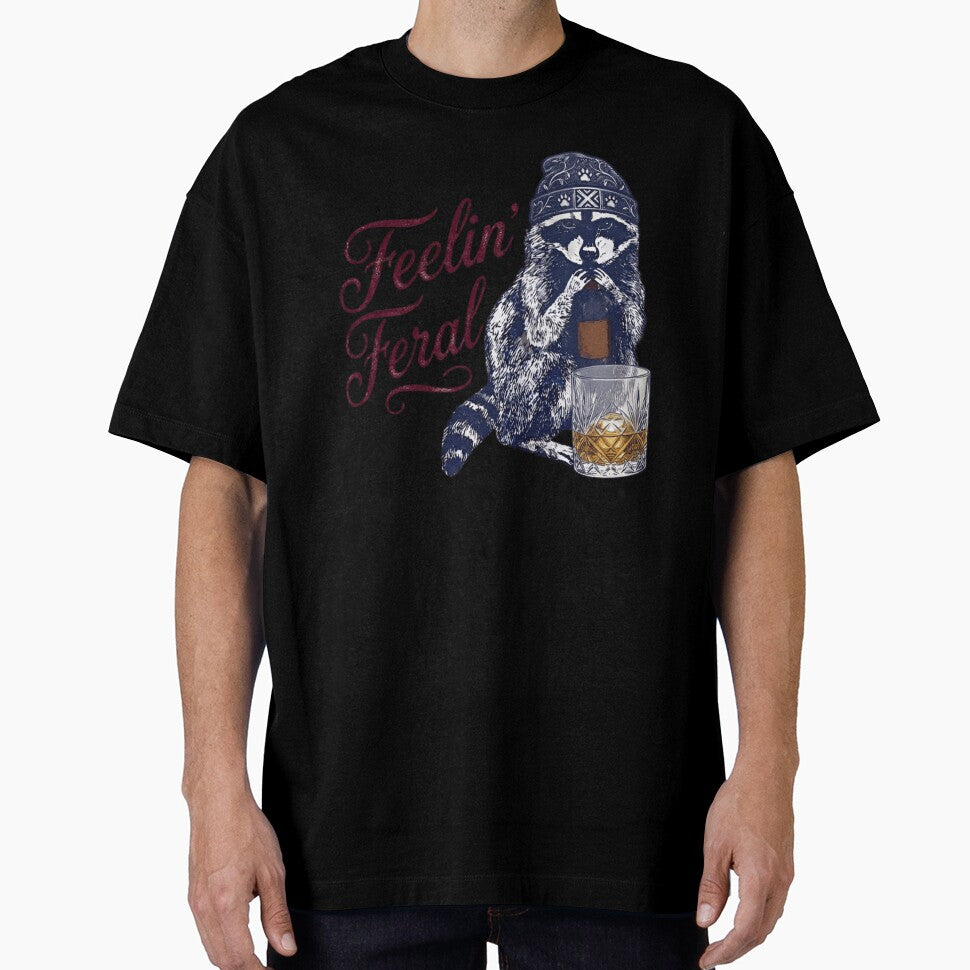 Feelin’ Feral Raccoon Meme Shirt – Funny Trash Panda Whiskey Vintage Tee by ZyxDes