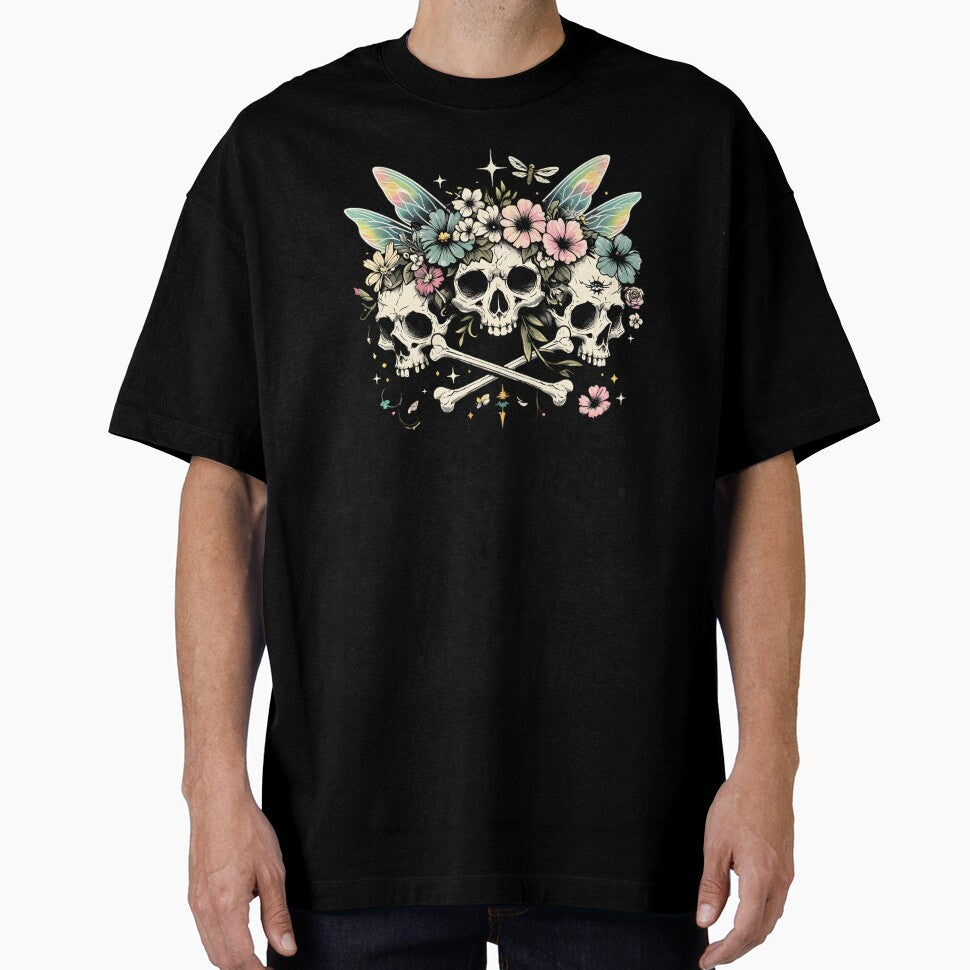 Enchanted Floral Skulls and Wings Fairycore Grunge Artwork by Unitepeople