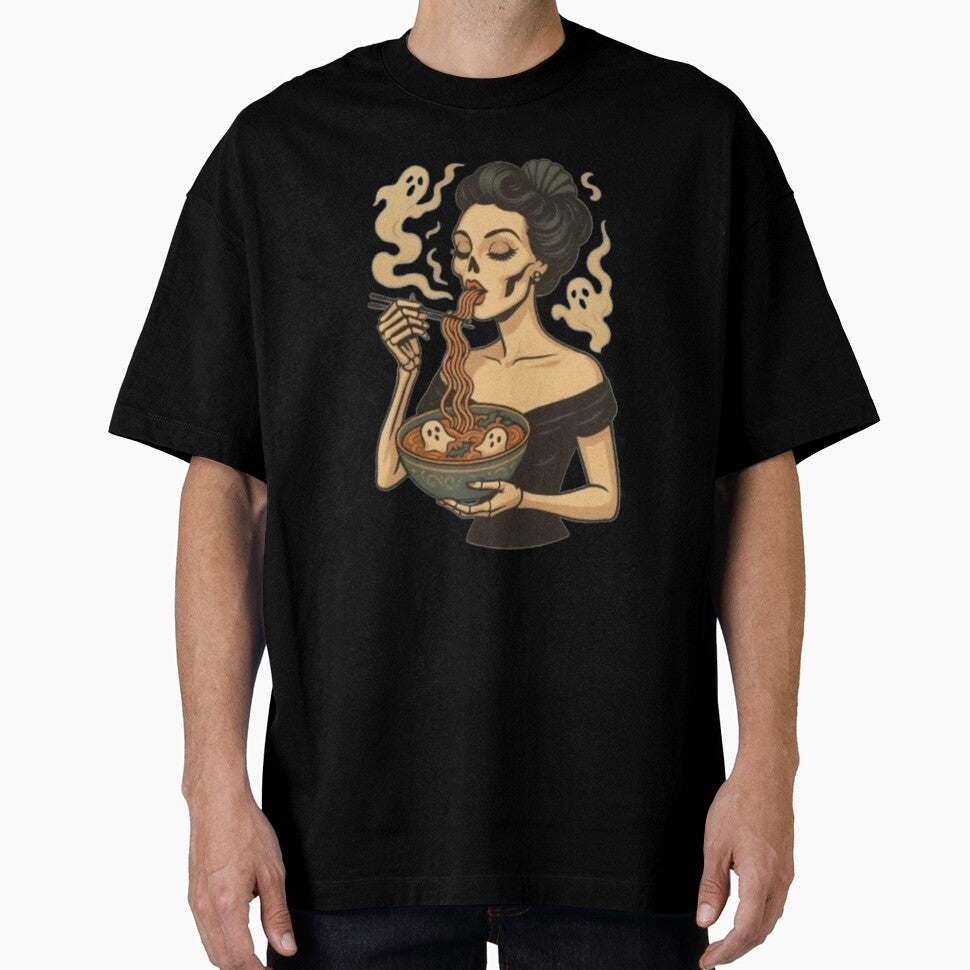 Skeleton Ramen Shirt – Ghost Noodle Bowl Funny Spooky Food T-Shirt by Iceberg Comic Book Lounge