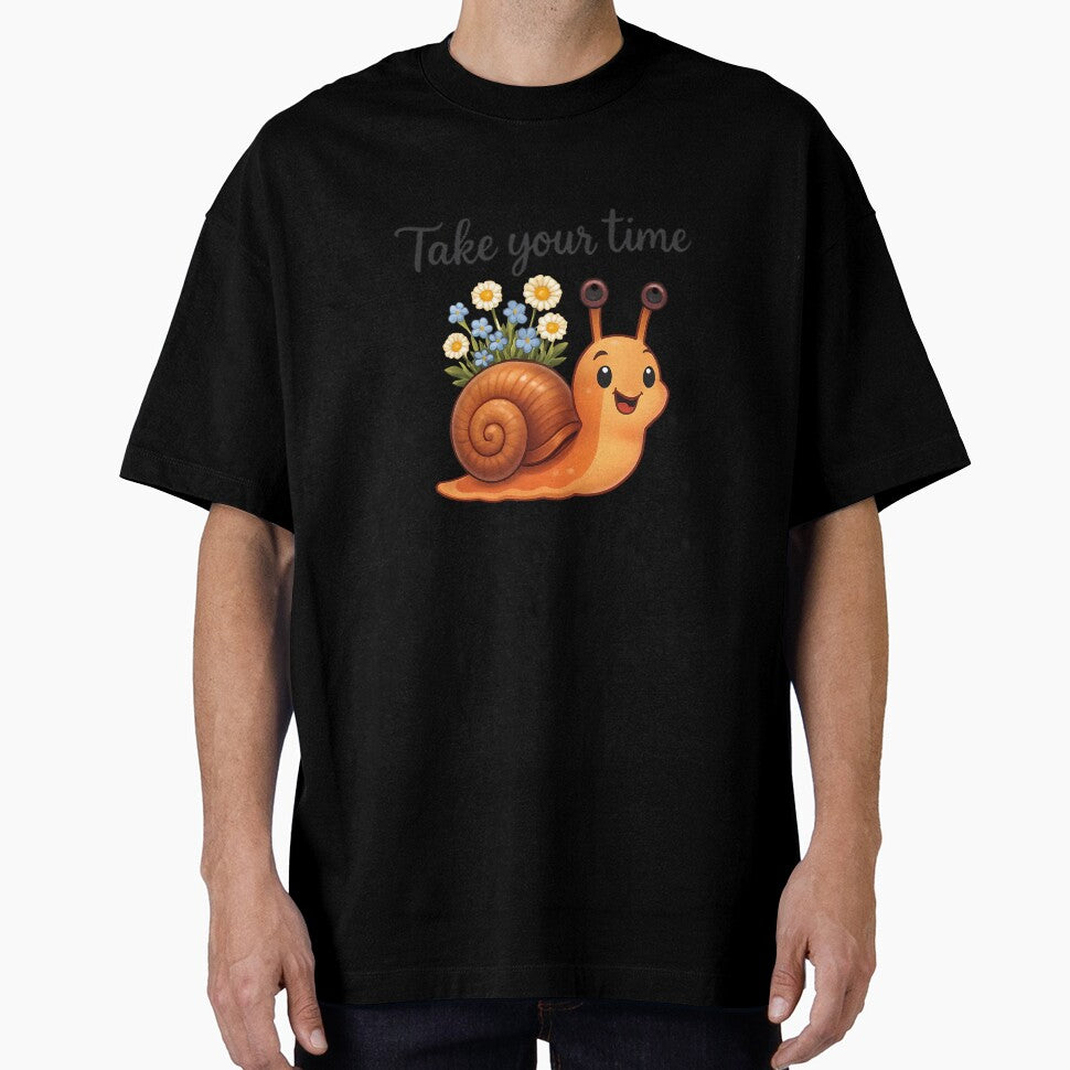 Take Your Time – Cute Snail with Flowers Design by PrintandJoy