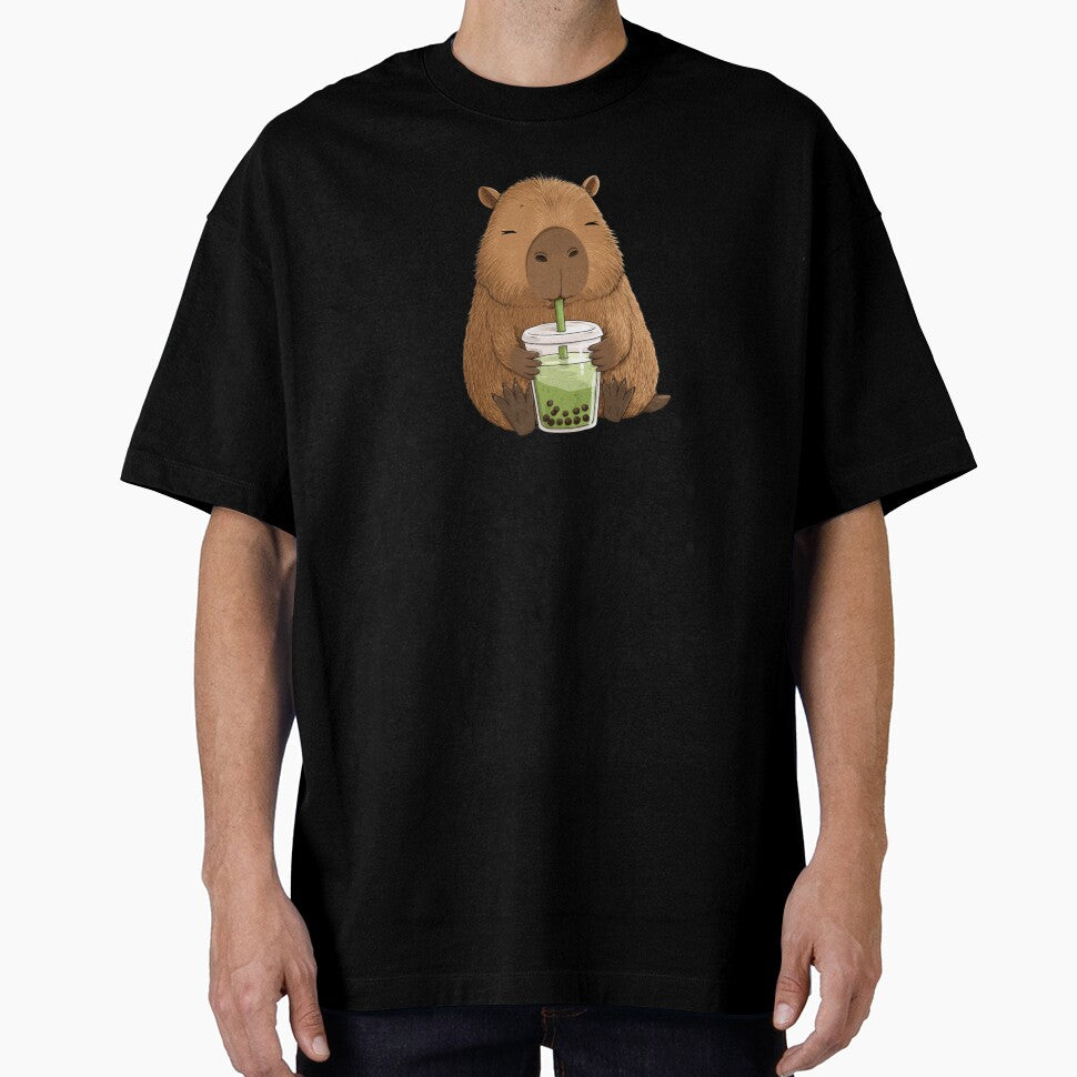 Kawaii Capybara Drinking Matcha Boba – Cute Cozy Animal Art by Purrfectanime