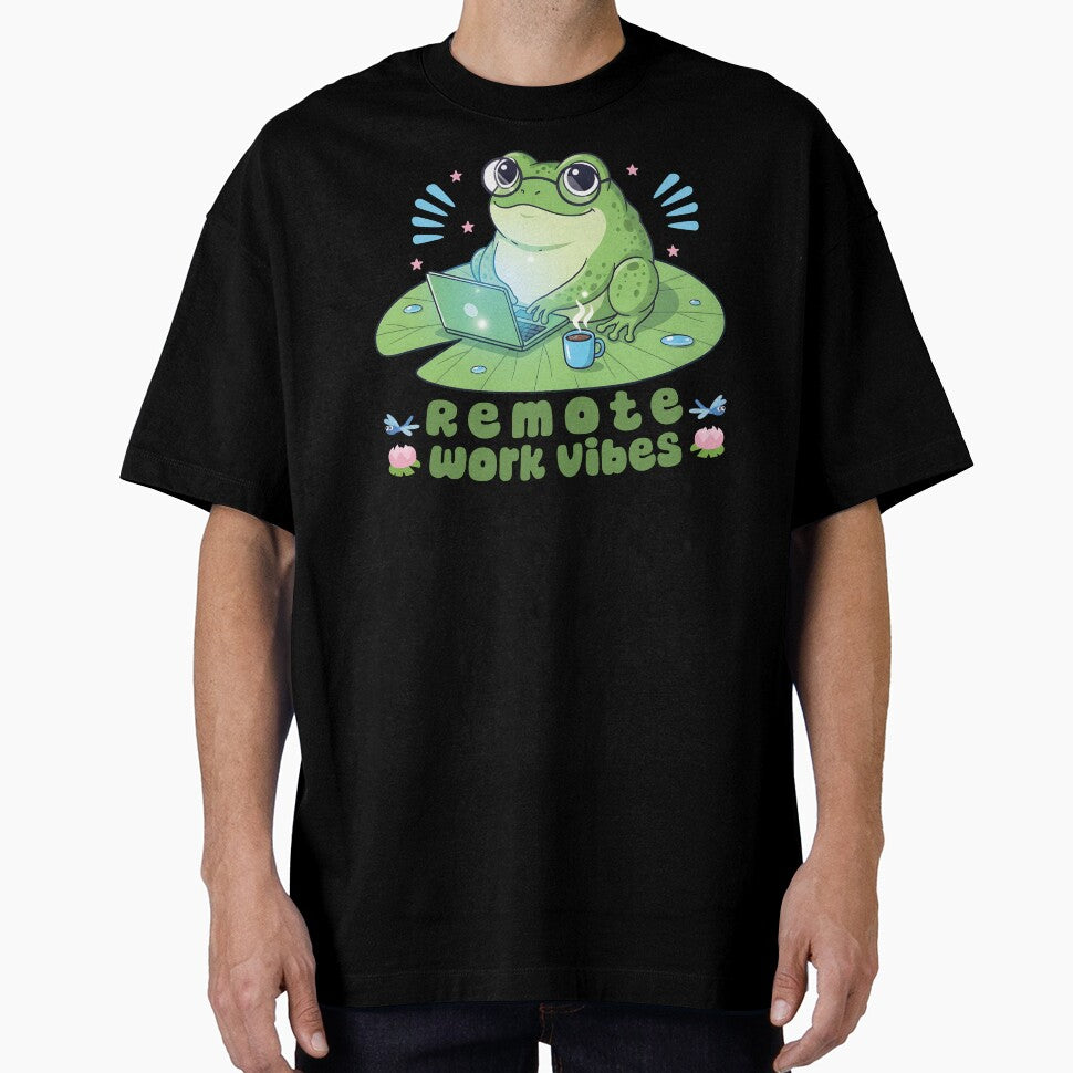 Remote Work Vibes: Cute Frog Working on Laptop with Coffee by DaVinciFeather