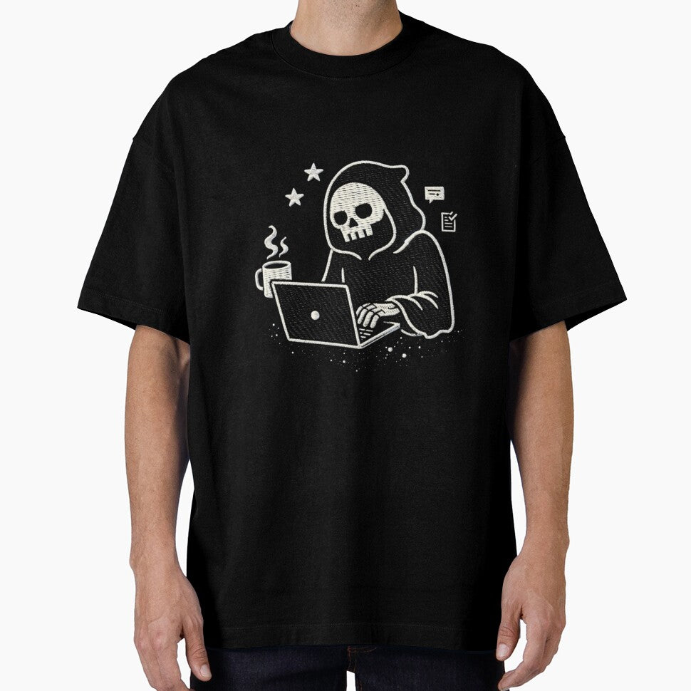 Grim Reaper Work From Home Funny Gothic Burnout Embroidery Design by ColorSplash123