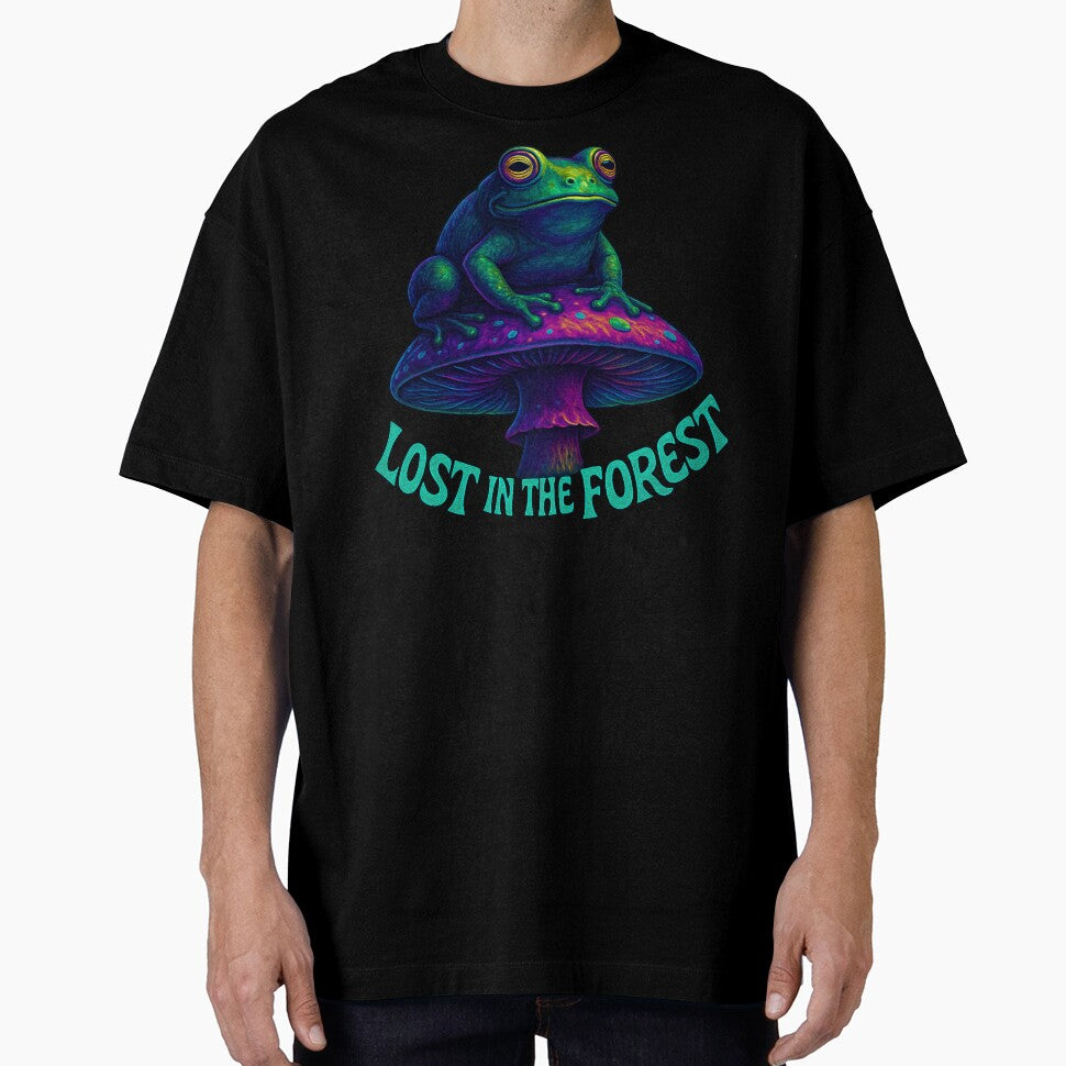 Lost in the Forest – Psychedelic Frog on Mushroom by Tatko Designs