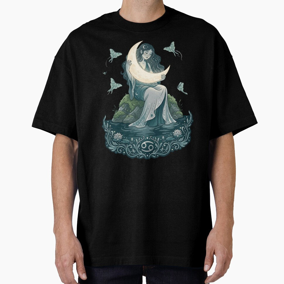 Cancer Whimsigoth Zodiac Art — Dark Lunar Water Sign Astrology Design by DriftingDoodle