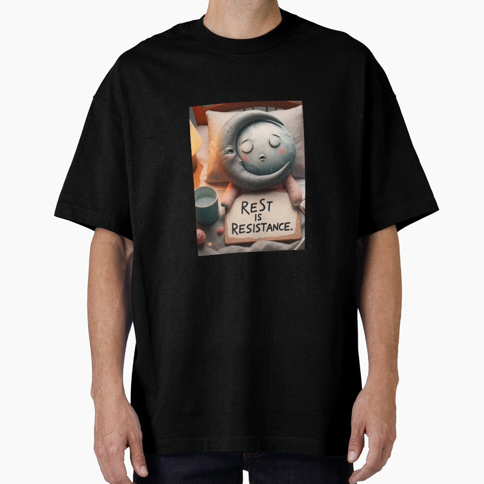 Sleepy Moon Quote – "Rest is Resistance" Empowering Sleepy Moon Design by ashokreddy343