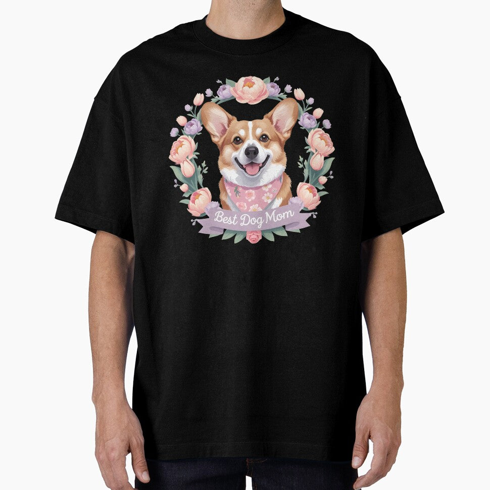Best Dog Mom Corgi Floral Mother's Day Badge by Breed And Build
