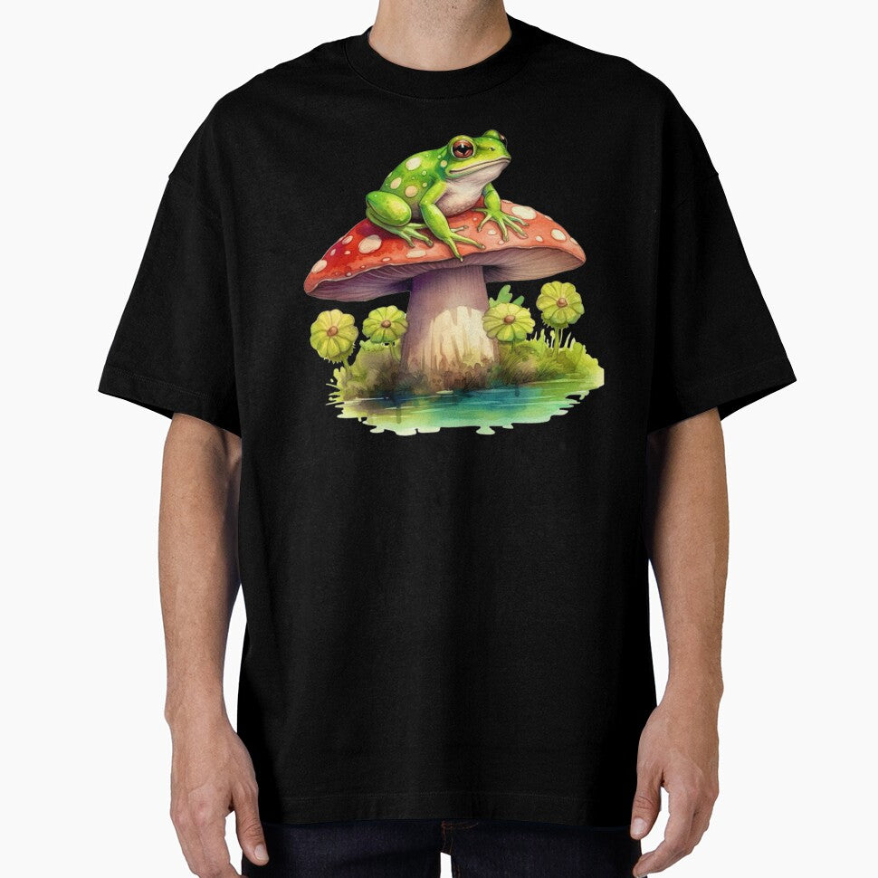 Frog Sitting on Top of Mushroom by Myra365Art