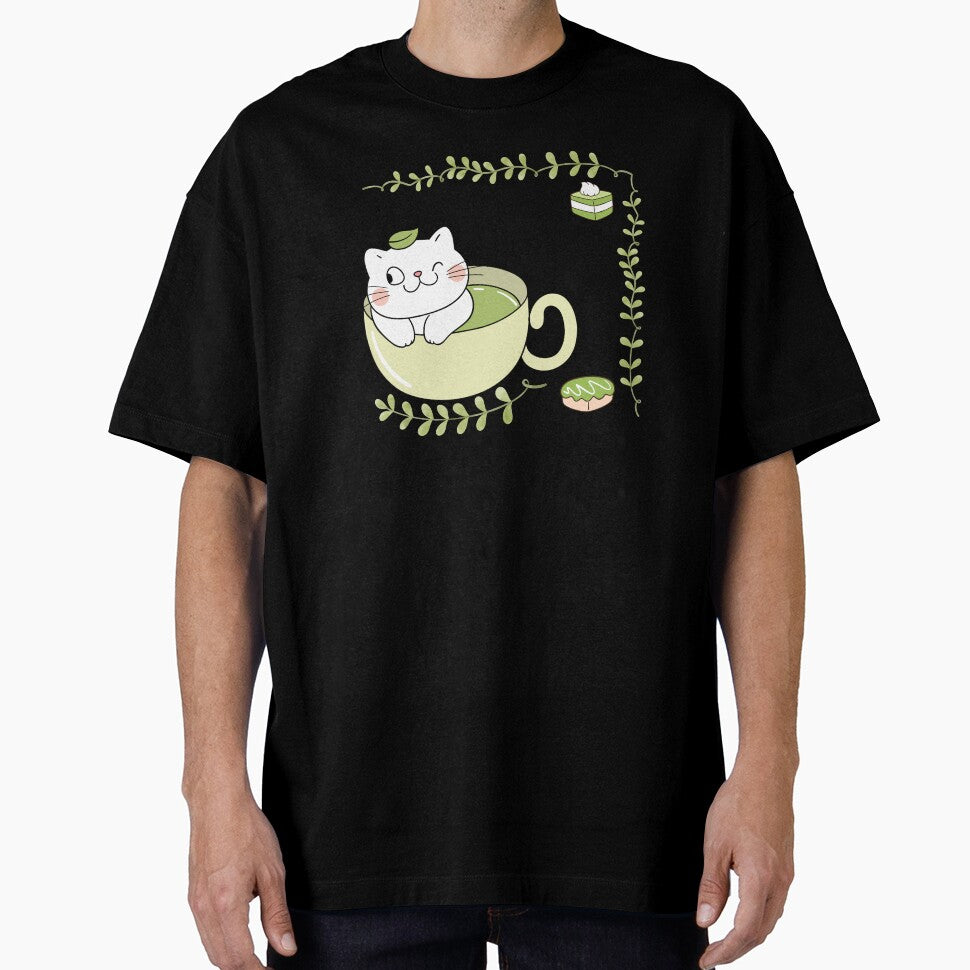 Cute Matcha Cat in Teacup – “A Soft Sip of Green Tea with a Purr on Top” – Kawaii Tea Lover Design by TheBeeKindSpace