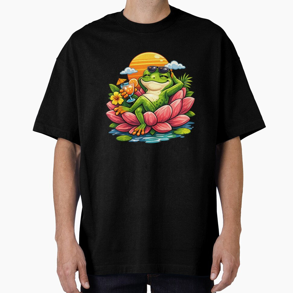 Relaxing frog on a pink lotus by FroggyOnly