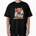 Scottish Highland Cow on Tropical Vacation Drinking a Cocktail in Shades in a Hawaiian Shirt Colorful Watercolor by MaedK