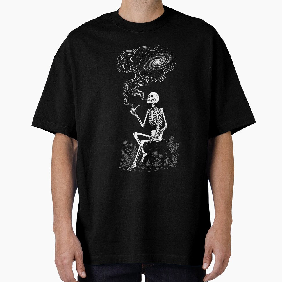 Cosmic Skeleton Smoking the Universe – Mystical Galaxy Skull Art by Skyleton