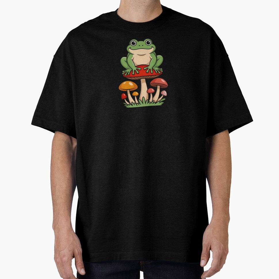Happy Frog on a Mushroom – Cute Cartoon Forest Design by AldenTees
