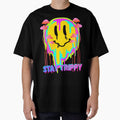 Stay Trippy Psychedelic Smiley Face – Neon Drip Mushroom Art by Painted Moon by Luna Bee™