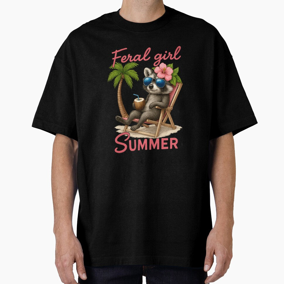 Feral Girl Summer Raccoon Funny Meme Women Girl Summer Vibes by TalalosART