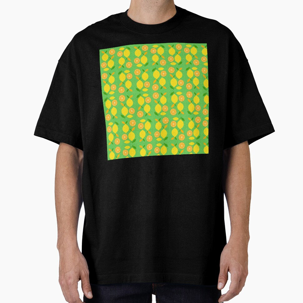 Citrus Geometry – Lemons and Oranges on Green Grid by Asbiell