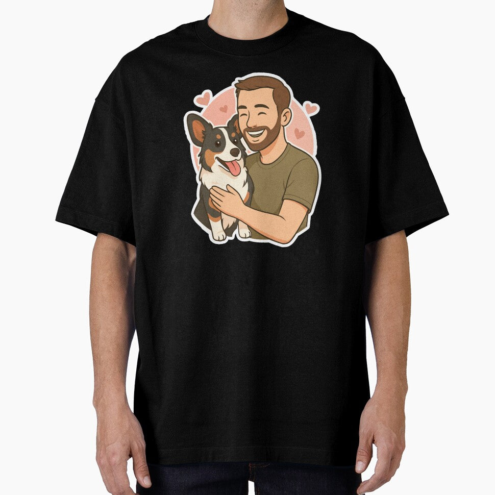 Tail of Friendship: Man & Cardigan Welsh Corgi Cartoon by GoodyPaws