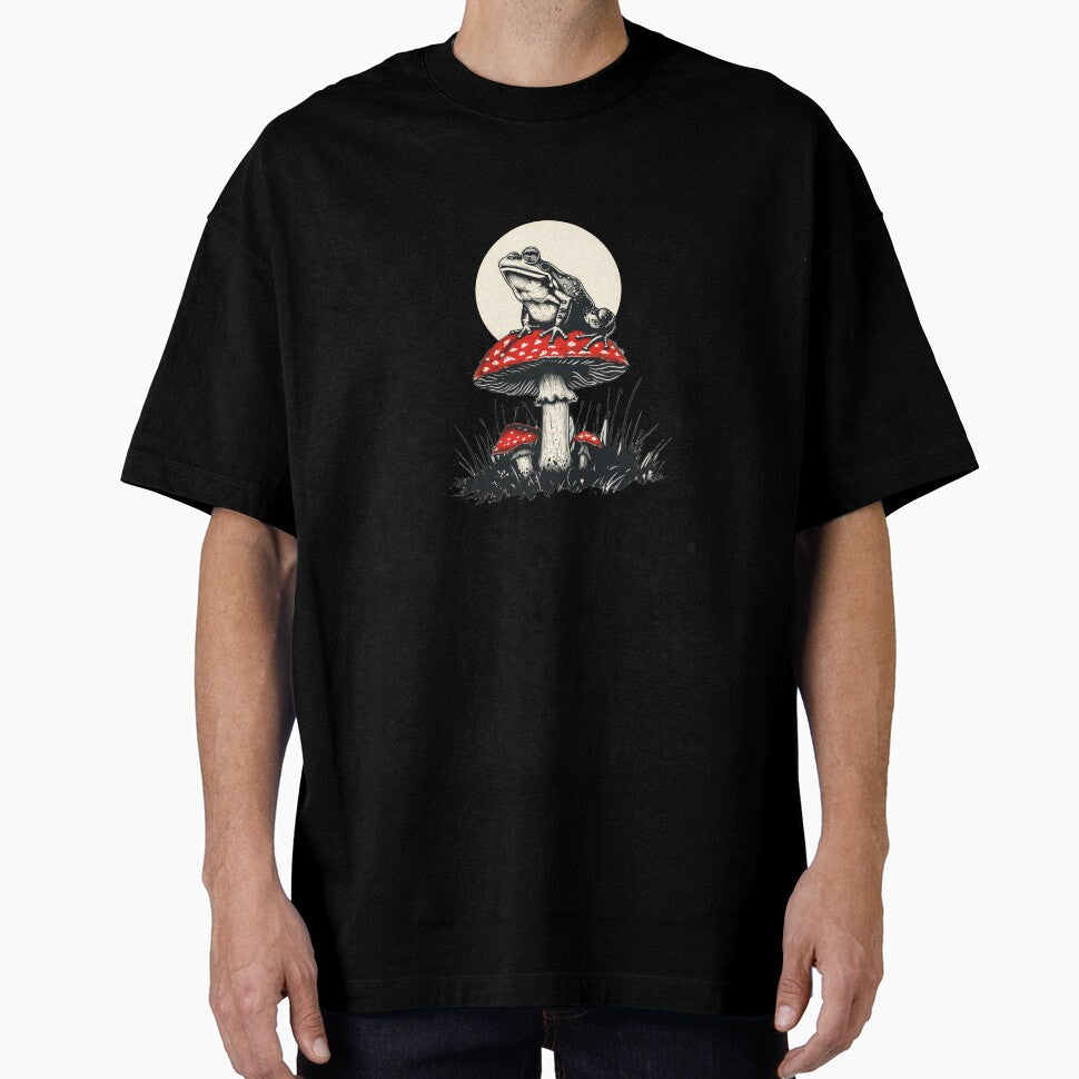 Frog on a mushroom Amanita muscaria retro cute by KateEbony